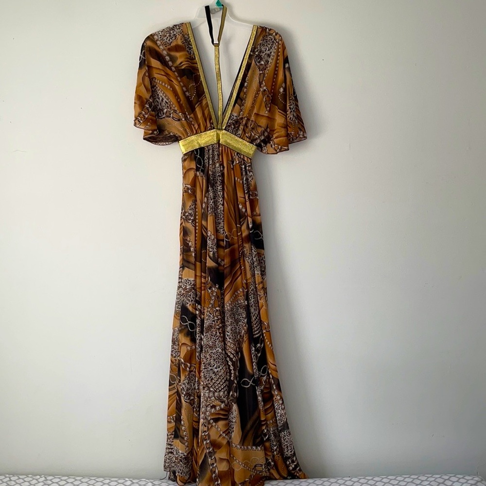 Leopard Print  Maxi Dress with Chain Straps.
